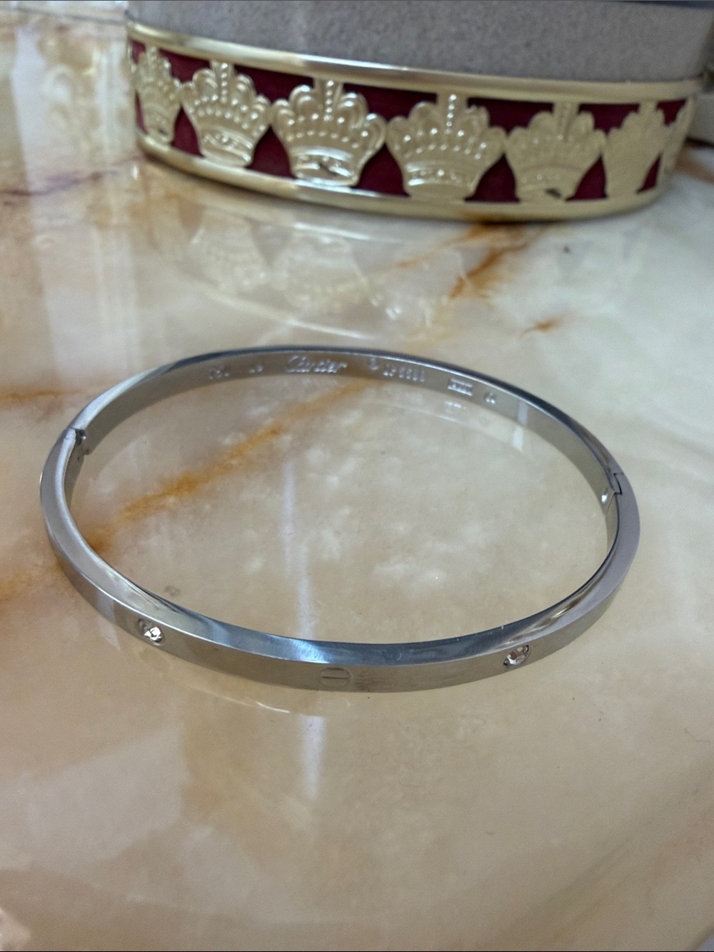 New white stainless steel Bangle with CZ stones size 19 - Picture 4 of 7